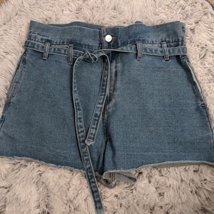 Paperbag High Waisted Denim Shorts